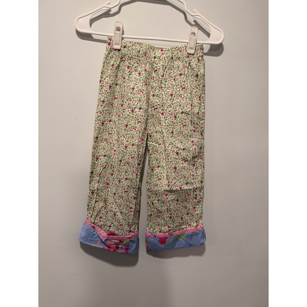 Hanna Andersson Girls Floral Cotton Pants Vintage Cottagecore Pink Blue Size 120